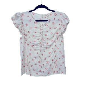 Rebecca Taylor Maui Fluer Dot Ruched Women's Size 8 Silk Blend Blouse